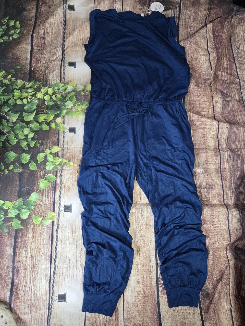 Casual Navy Sleeveless Jumpsuit with Drawstring Waist
